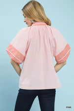 Umgee Striped Mixed Puff Sleeve Blouse