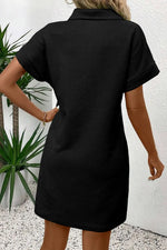 Button Front Short Sleeve Mini Dress