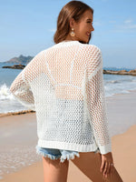 Heart Openwork Long Sleeve Cover-Up - Ladyez
