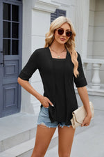 Texture Square Neck Short Sleeve Blouse