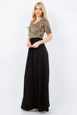 Celeste Full Size Leopard Round Neck Maxi Dress with Pockets Plus Size - Ladyez