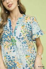 Umgee Mix Media Flutter Sleeve Blouse