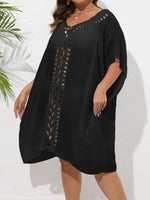 Crochet Trim V-Neck Beach Cover Up Dress - Ladyez