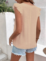V-Neck Ruffled Cap Sleeve Blouse