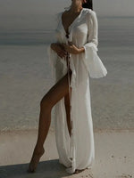 Ruffled Long Sleeve Cover-Up Dress - Ladyez