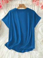 Casual Notched Short Sleeve Blouse - Ladyez