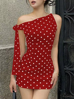 Polka Dot Sleeveless Mini Dress with Bow Accents