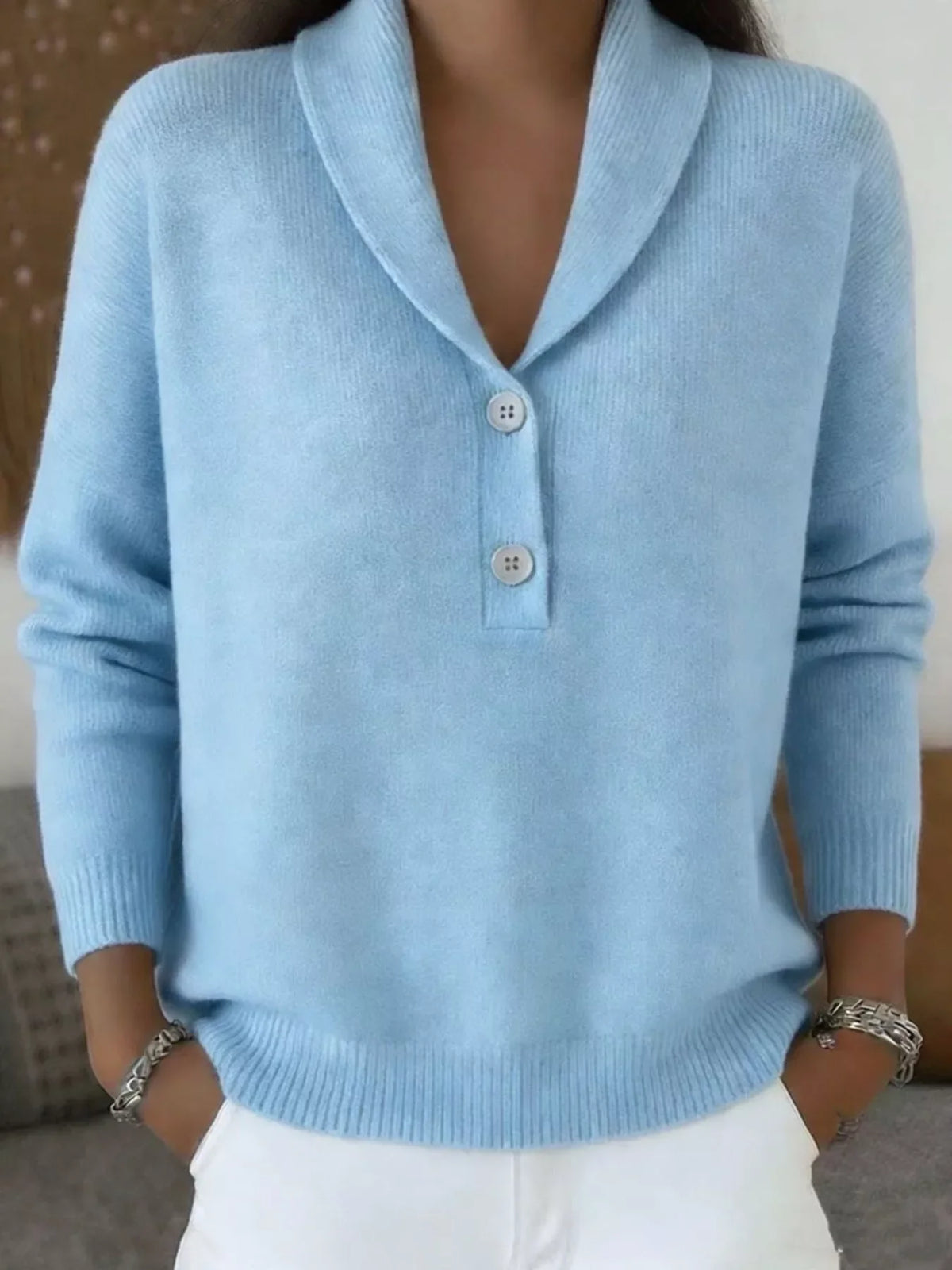 Full Size Button Detail Long Sleeve Sweater Plus Size