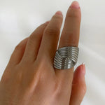 2-Piece Stainless Steel Textured Wave Ring - Ladyez