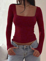 Square Neck Slim Fit Long Sleeve T-Shirt