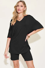 Basic Bae Bamboo Full SizeV-Neck Drop Shoulder T-Shirt and Shorts Set