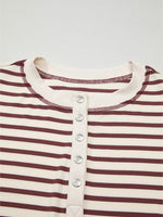 Striped Drop Shoulder Long Sleeve Henley Top
