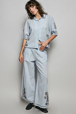 POL Button Down Embroidered Floral Short Sleeve Shirt