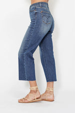 Judy Blue High Waist Back Pocket Embroidery Crop Wide Jeans - Ladyez