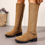 Knee-High Suede Buckle Accent Boots