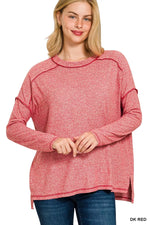 Zenana Full Size Melange Hacci Exposed Seam Hi-low Tee Plus Size