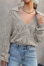Hollow Out Johnny Collar Sweater