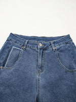 Stitched Raw Hem Wide Leg Loose Jeans