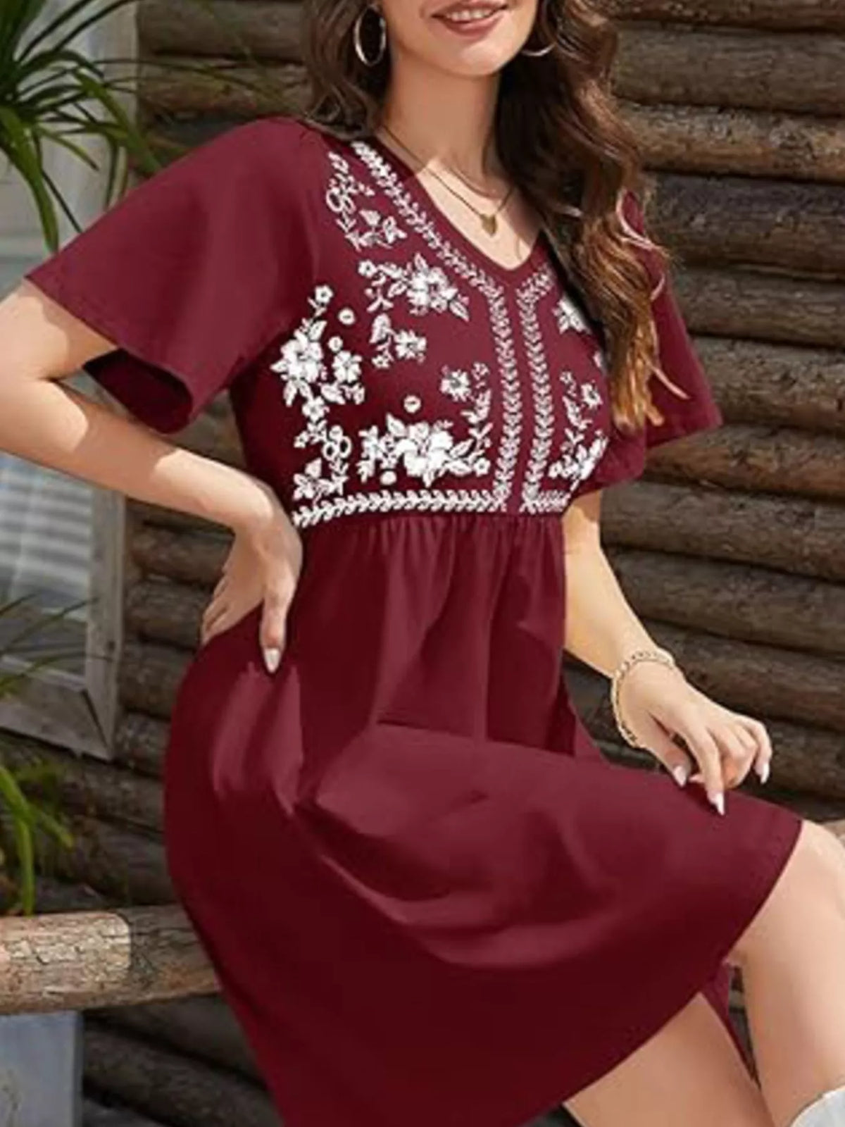 Floral V-Neck Mini Dress