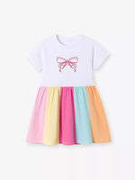 Children's Color Block Bow Short Sleeve Dress