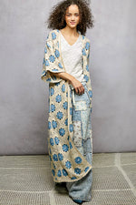 POL Open Front Floral Crochet Longline Cardigan