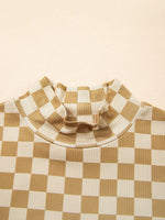Check Pattern Turtleneck Slim Long Sleeve Tee