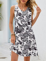 Floral Print V-Neck Crochet Back Mini Dress