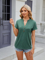 Florira Notched Short Sleeve T-Shirt - Ladyez