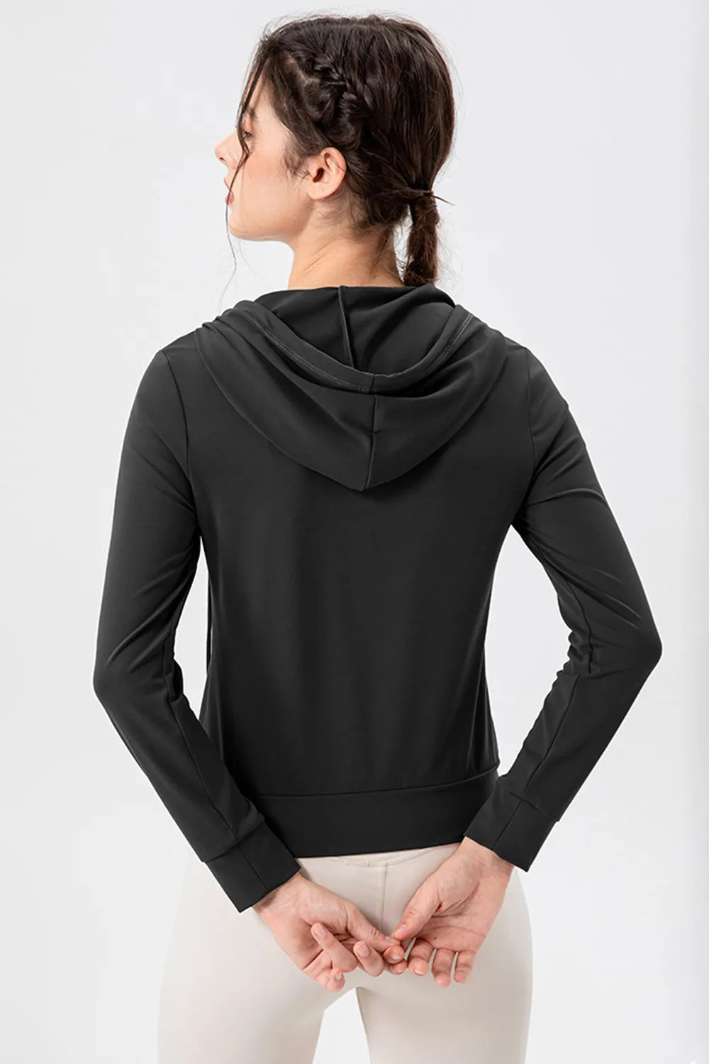 Drawstring Zip Up Hooded Active Outerwear - Ladyez