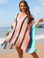 Openwork Color Block Plunge Cover-Up - Ladyez