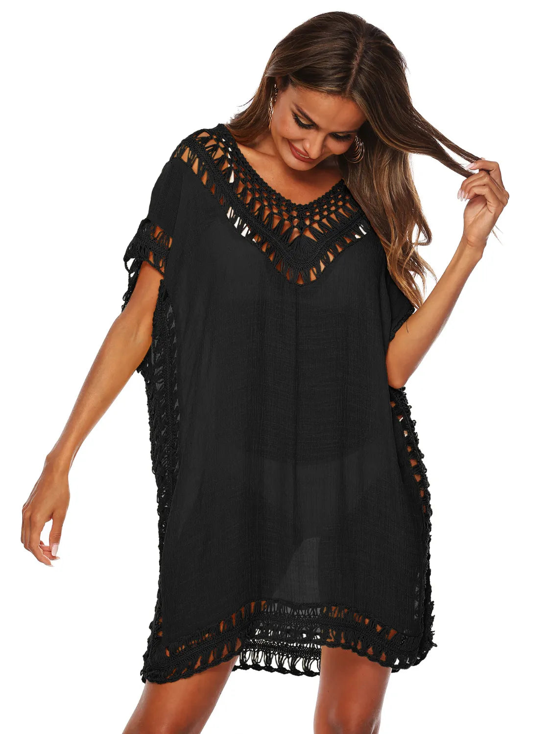Bohemian Crochet Trim Beach Cover Up Dress - Ladyez