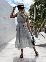 Ruffled Surplice Printed Cap Sleeve Dress