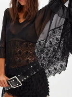 Lace V-Neck Ruffle Long Sleeve Cover-Up - Ladyez