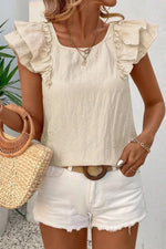 Bow Back Ruffled Cap Sleeve Blouse