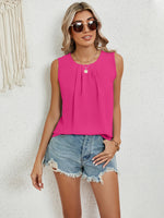 Round Neck Sleeveless Top with Pleated Front Detail - Ladyez