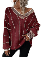 Full Size V-Neck Textured Knit Sweater Plus Size