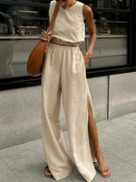 Sleeveless Crop Top and Slit Pants Set