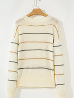 Stripe Striped Ribbed Edge Drop Shoulder Sweater