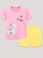 Children's Elephant & Butterfly Embroidered T-shirt and Shorts Set