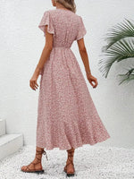 Floral Print Ruffle Hem Wrap Midi Dress