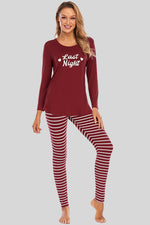 Graphic Round Neck Top and Striped Pants Set - Ladyez