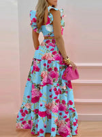 Full Size Ruffled Cami and Tiered Maxi Skirt Set Plus Size - Ladyez