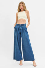 RISEN Mid Rise Fit Wide Leg Knit Denim Look Jeans - Ladyez