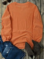 Halloween Leopard Pumpkin Patchwork Ribbed Sweatshirt