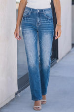 Acid Washed Straight Leg Full Length Casual Jeans