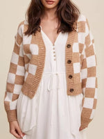 Checkerboard Pattern Button-Down Cardigan