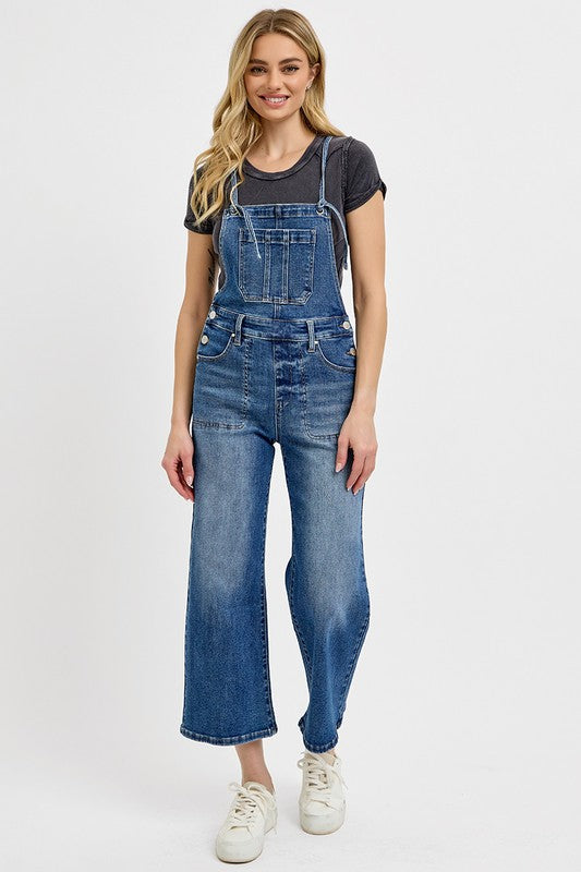 RISEN Full Size Knotted Strap Denim Overalls with Pockets Plus Size - Ladyez