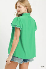 Umgee Scalloped Ruffle Sleeve Top