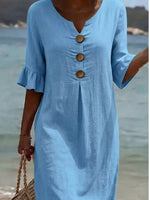 Full Size Button Decor Flounce Sleeve Dress Plus Size