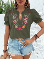 Floral Embroidered Puff Sleeve Blouse
